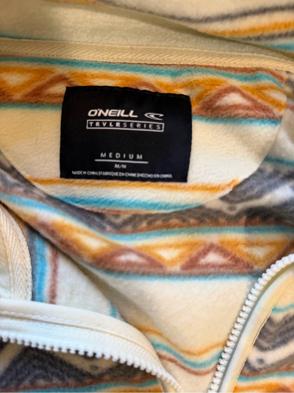 O'Neill Cream, Teal & Rust Striped Zip-Up Sweater